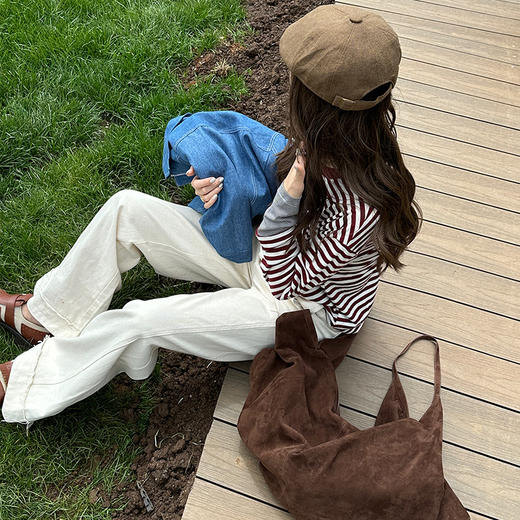 【顺丰包邮】04916 洛诗琳设计感浅杏设计感毛须边白色牛仔裤122 商品图2