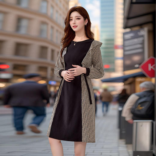 奢姿2024年秋季新款大码女装气质拼接裙子胖妹妹荷叶边优雅连衣裙 商品图0