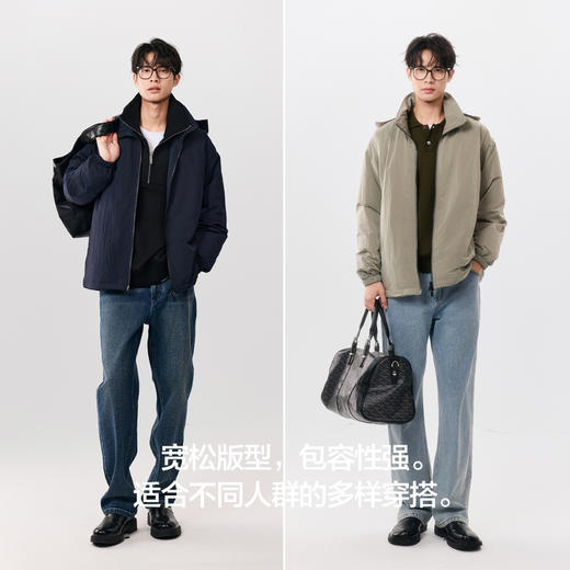 棉仓357815018-宽松版棉锦肌理立领三花鹅绒羽绒服 商品图3