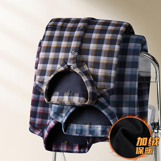 【加绒】【新款DM】大依优型大码加绒高弹长袖衬衫男宽松加肥加大码男士休闲商务方格衬衣上衣胖子 商品图13