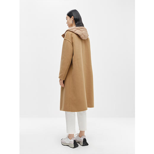 NEELLY纳俪商场同款驼色毛呢大衣中长款连帽羽绒马夹可脱卸两件套N24104N04602 商品图3