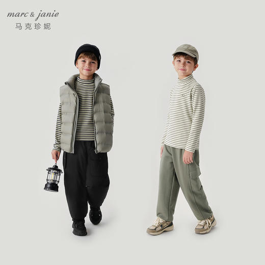 [科技发热]马克珍妮男童山系条纹高领打底衫儿童T恤秋冬装241627 商品图1