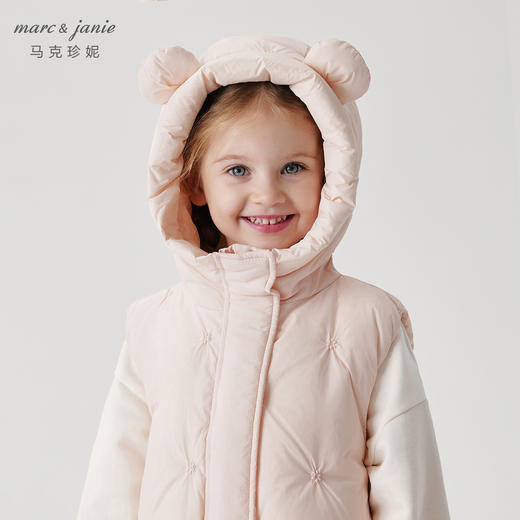 【三防】马克珍妮女童小熊耳朵连帽羽绒服马甲宝宝冬装新款241610 商品图3