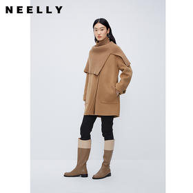 NEELLY纳俪商场同款斗篷式双面呢外套针织围脖高级感*羊毛大衣N24104N04569