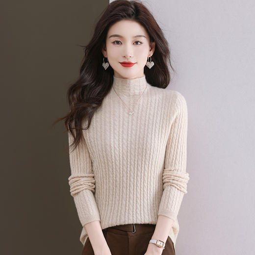 CC-101-546秋冬保暖100羊绒衫女半高领麻花毛衣时尚百搭套头针织打底衫 商品图1