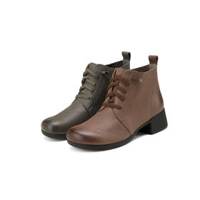 西村名物2024秋冬新款软底真皮粗跟圆头舒适系带短靴女休闲时装靴X24DS47711