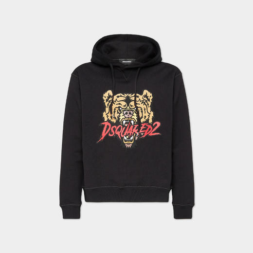 DSQUARED2 男士熊徽标印花酷炫棉质抓绒连帽卫衣 黑色 S74GU0814 S25516 900 商品图0