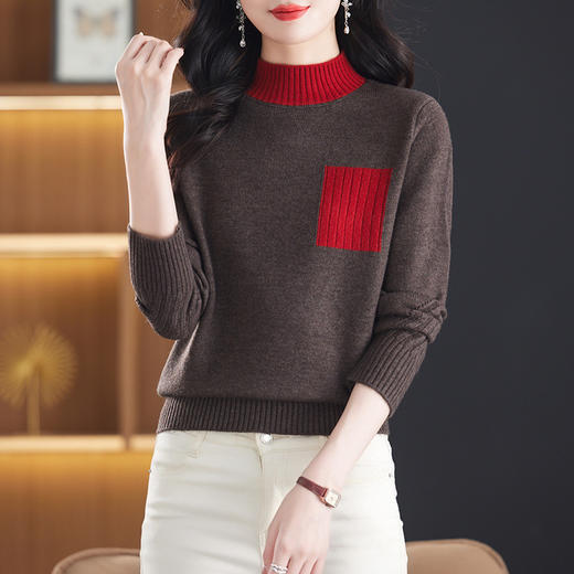 CC-13-6383毛衣女秋冬2014新款洋气宽松半高领针织打底衫短款长袖上衣 商品图1