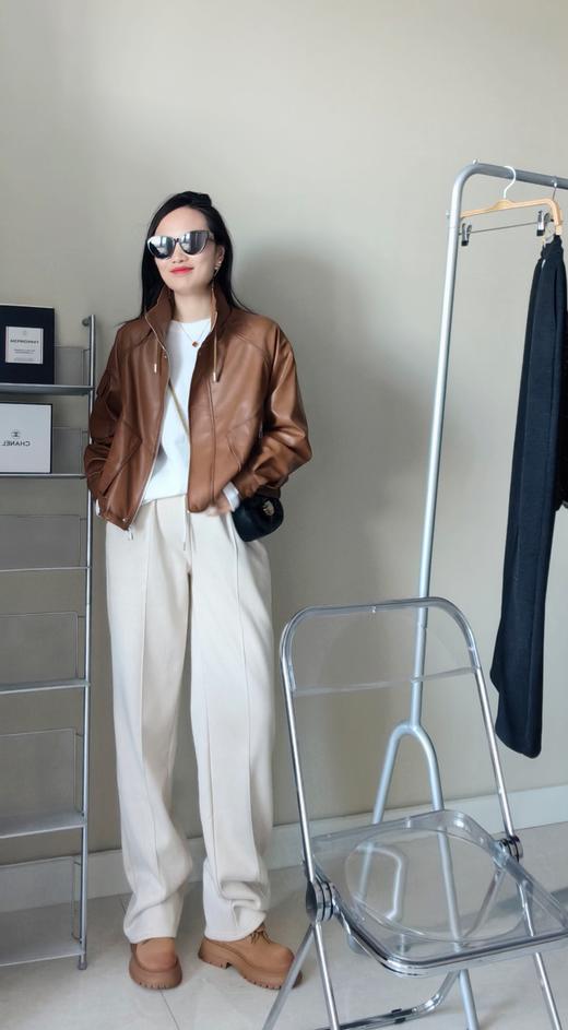 秋冬加绒含小羊羔毛暗纹松紧腰直筒暖暖裤 商品图5