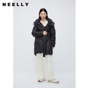 NEELLY纳俪商场同款中长款连帽羽绒服女设计感时尚蓬松白鸭绒外套N24104L04568