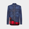 DSQUARED2 男士红黑格子印花牛仔长袖衬衫 蓝色 S74DM0850 S30341 470 商品缩略图0