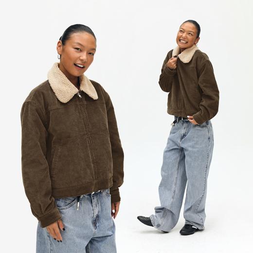 oneup灯芯绒羊羔绒翻领拉链棉服 商品图2