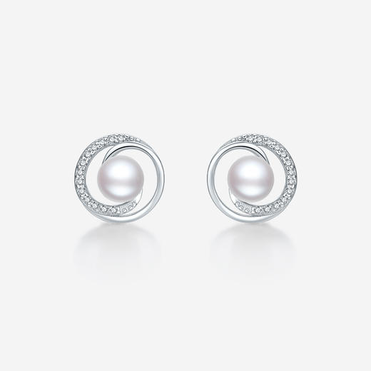 周六福耳钉女淡水珍珠几何耳饰S925银优雅甜美时尚送女友生日礼物 商品图2