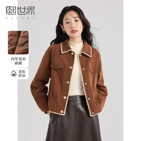 【年货节】熙世界美拉德复古灯芯绒短外套女秋冬加厚棉服夹克上衣2025年新款