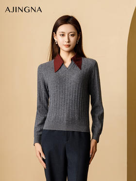【商场同款】阿菁娜2024冬季新款格雷系轻商务衬衫领毛衫A29D301033
