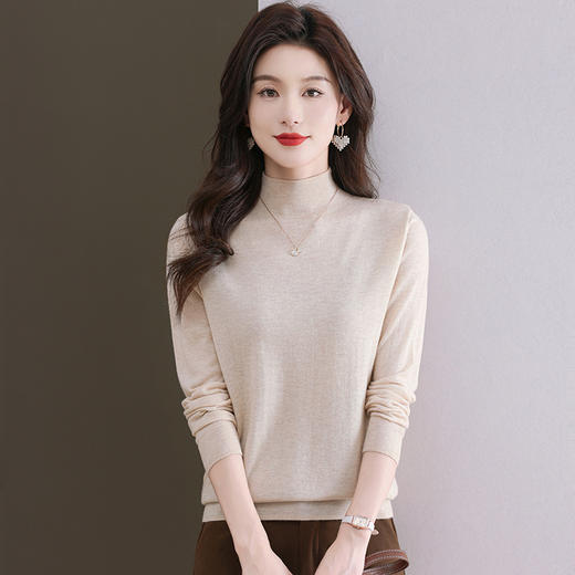 CC-101-806美丽诺精纺羊毛衫女100纯羊毛半高领毛衣修身显瘦短款打底衫 商品图2