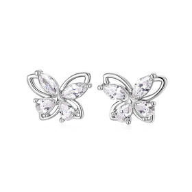 卡蒂罗/KADER 光影蝴蝶耳钉 在逃公主原创设计立体镂空满镶宝石养耳洞 闪耀璀璨闪闪蝶舞耳饰 925银 礼品礼盒