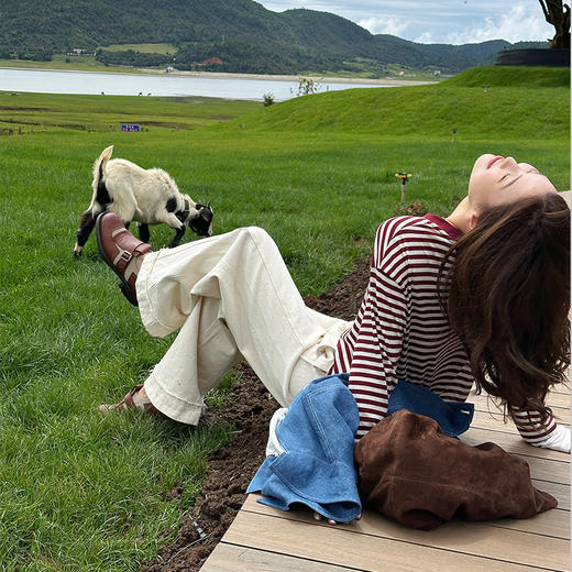 【顺丰包邮】04916 洛诗琳设计感浅杏设计感毛须边白色牛仔裤122 商品图3