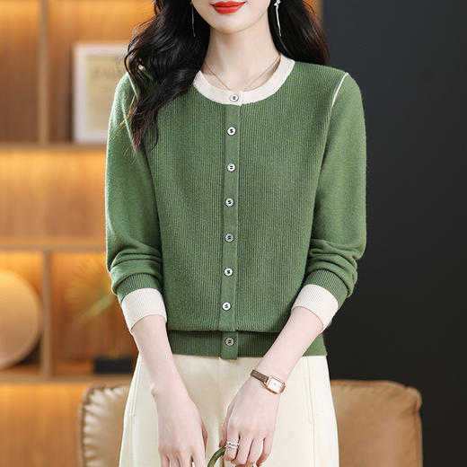 CC-13-6391毛衣女2024秋冬新款圆领长袖内搭打底衫拼色短款宽松套头针织衫潮 商品图3