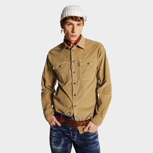 【一】DSQUARED2 男士徽标贴花灯芯绒长袖衬衫 绿色 S74DM0874 S54097 111 商品图1