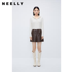 NEELLY纳俪商场同款皮短裤阔腿裤秋冬时尚美拉德穿搭显瘦A字 靴裤N24104H04553