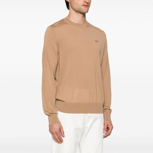 【一】DSQUARED2 男士“D2”刺绣徽标羊毛针织衫 驼色 S74HA1442 S18310 110 商品图1