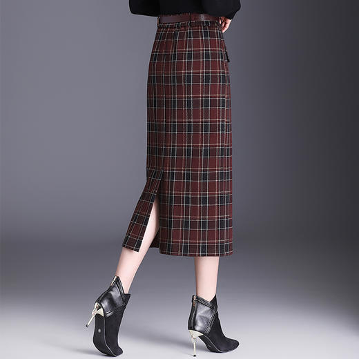 KYL-99836-L 复古格子修身时尚直筒裙24年秋冬款长款显瘦高腰包臀裙洋气半身裙 商品图2