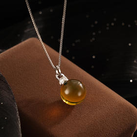 子佩集S925银【天一生水】套链【D1415】纯银古法银项链圆球琥珀蓝珀镀金2410