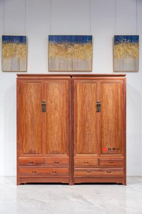 红桥红  家具严选  缅甸花梨（大果紫檀）  【198 两门三抽屉 素面衣柜 拼板】