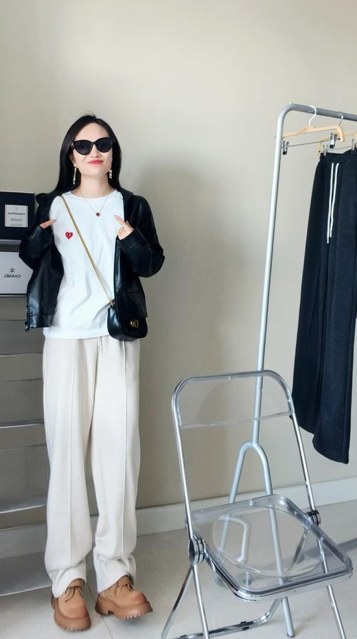 秋冬加绒含小羊羔毛暗纹松紧腰直筒暖暖裤 商品图6