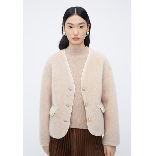 NEELLY纳俪商场同款*绵羊毛皮草外套女短款高级感保暖毛毛外套N24104C04611 商品图1