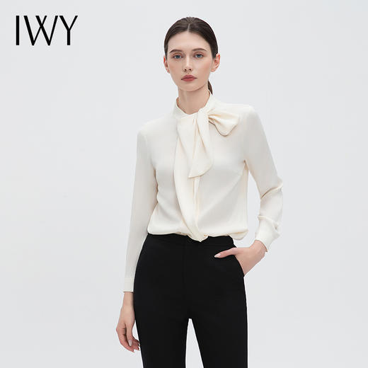 IWY/高级感长袖衬衫女春秋新款设计感小众飘带显瘦杏色上衣B14338 商品图3