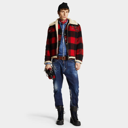 DSQUARED2 男士羊毛混纺飞行员夹克外套 格子色 S74AM1498 S78290 001F 商品图3