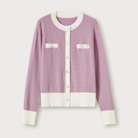 全新升级【铂金会员312/天猫419/差价107】(05846) 洛诗琳唐嫣同款秋冬新品海派小香风拼接羊毛针织开衫女