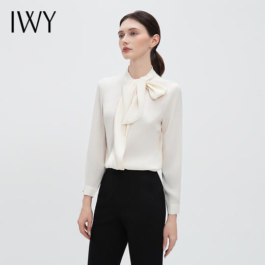 IWY/高级感长袖衬衫女春秋新款设计感小众飘带显瘦杏色上衣B14338 商品图2