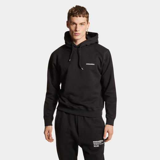 DSQUARED2 男士徽标印花棉质抓绒连帽卫衣 黑色 S74GU0826 S25516 900 商品图1