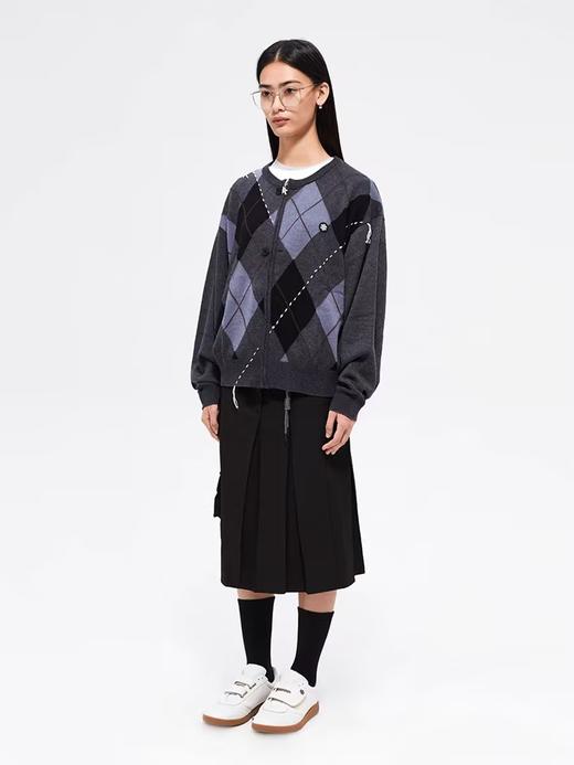 FMACM/ZZS2411/复古民族菱形格手工虚线街头针织开衫 商品图3