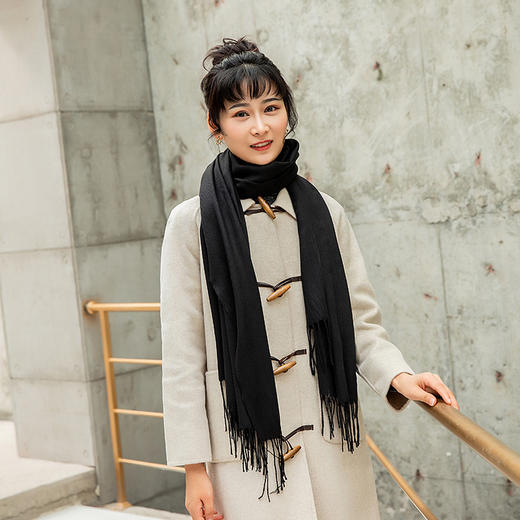 【优雅知性！仿羊绒保暖围巾】35cm宽仿羊绒围巾拉毛色加厚长巾秋冬季cashmere流苏披肩女妈妈装 商品图5