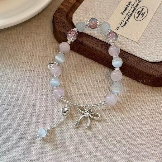 【9.9元抢❗️猫眼石蝴蝶结爱心手链】甜美必戴~琉璃蝴蝶结爱心手串ins风，小众百搭手串2025新款高级感串珠手饰QQ手工饰品情人节礼物 商品图1