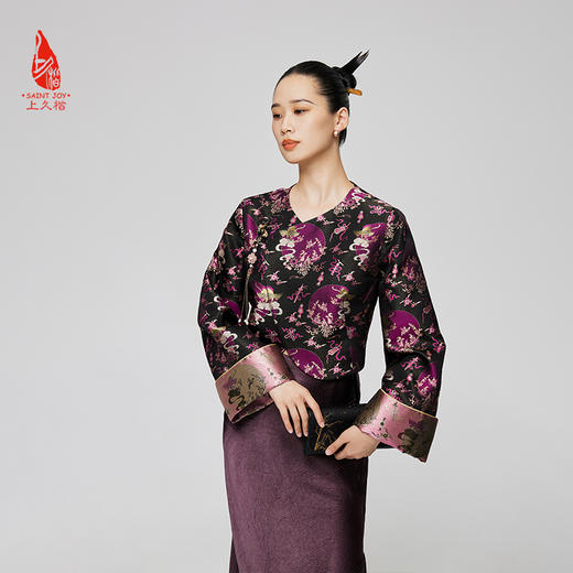 SAINTJOY/上久楷 女式宋锦外套 中式上衣 中国风 复古 鹤蝶四季花纹锦 CY1024207013 商品图6