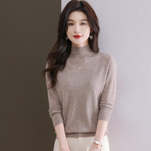CC-101-806美丽诺精纺羊毛衫女100纯羊毛半高领毛衣修身显瘦短款打底衫 商品图3