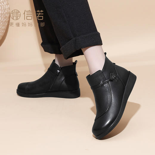 真皮舒适女鞋厚底短靴2024新款冬季加绒高帮棉鞋中老年妈妈鞋靴子M681-16D 商品图2