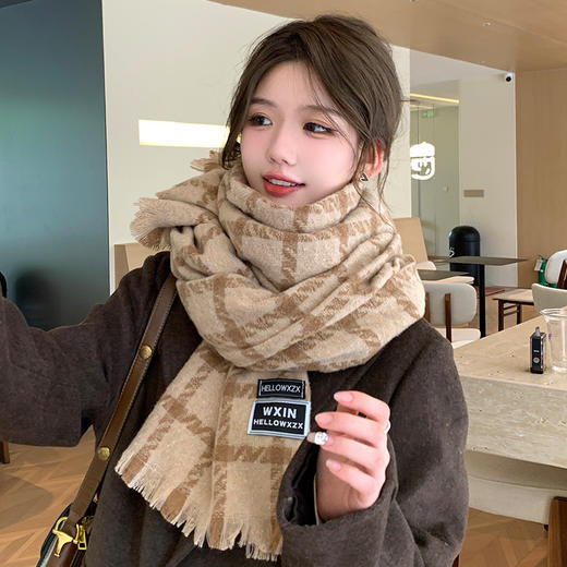 【超美❗️高级感百搭加厚围巾】冬季潮流韩版保暖格子围脖，日常出街百搭又好看，新款披肩两用围巾针织围脖QQ 商品图3