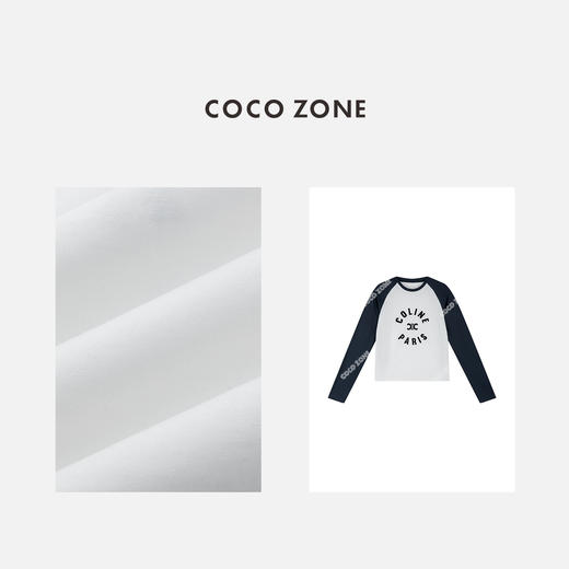 COCO ZONE 100棉设计感撞色圆领字母长袖T恤CC2C2047 商品图2