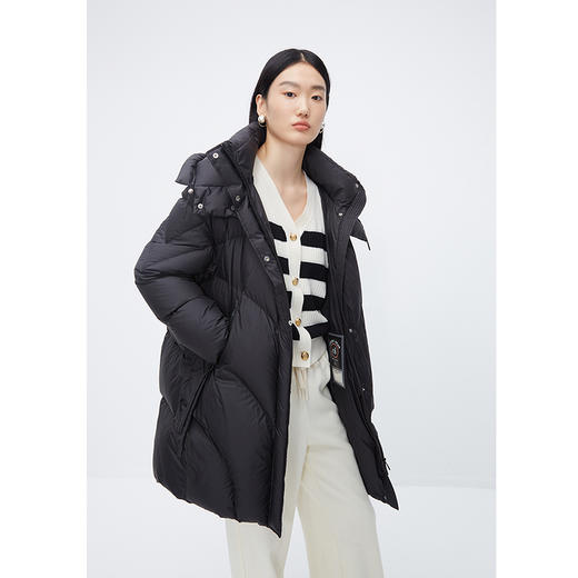 NEELLY纳俪商场同款中长款连帽羽绒服女设计感时尚蓬松白鸭绒外套N24104L04568 商品图1