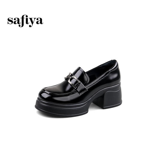 Safiya/索菲娅2025学院风方头粗跟轻便百搭小个子增高乐福鞋  SFD1112160 商品图5