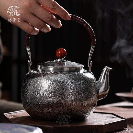 鹤鼎堂银壶闻天系列淄衣横纹坚纹雪花纹汤沸（银色）（缺货） 商品图0