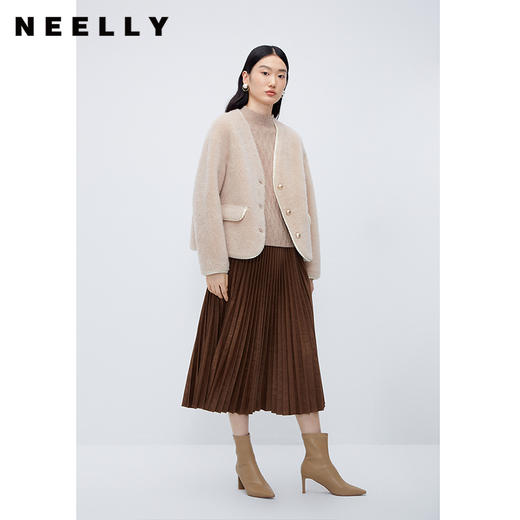 NEELLY纳俪商场同款*绵羊毛皮草外套女短款高级感保暖毛毛外套N24104C04611 商品图0