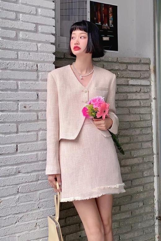 amadella 气质浅粉色甜美时髦小香风外套半裙套装 17236 商品图1