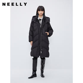 NEELLY纳俪商场同款茧型加厚羽绒服女冬季韩版连帽中长款过膝外套N24104L04576